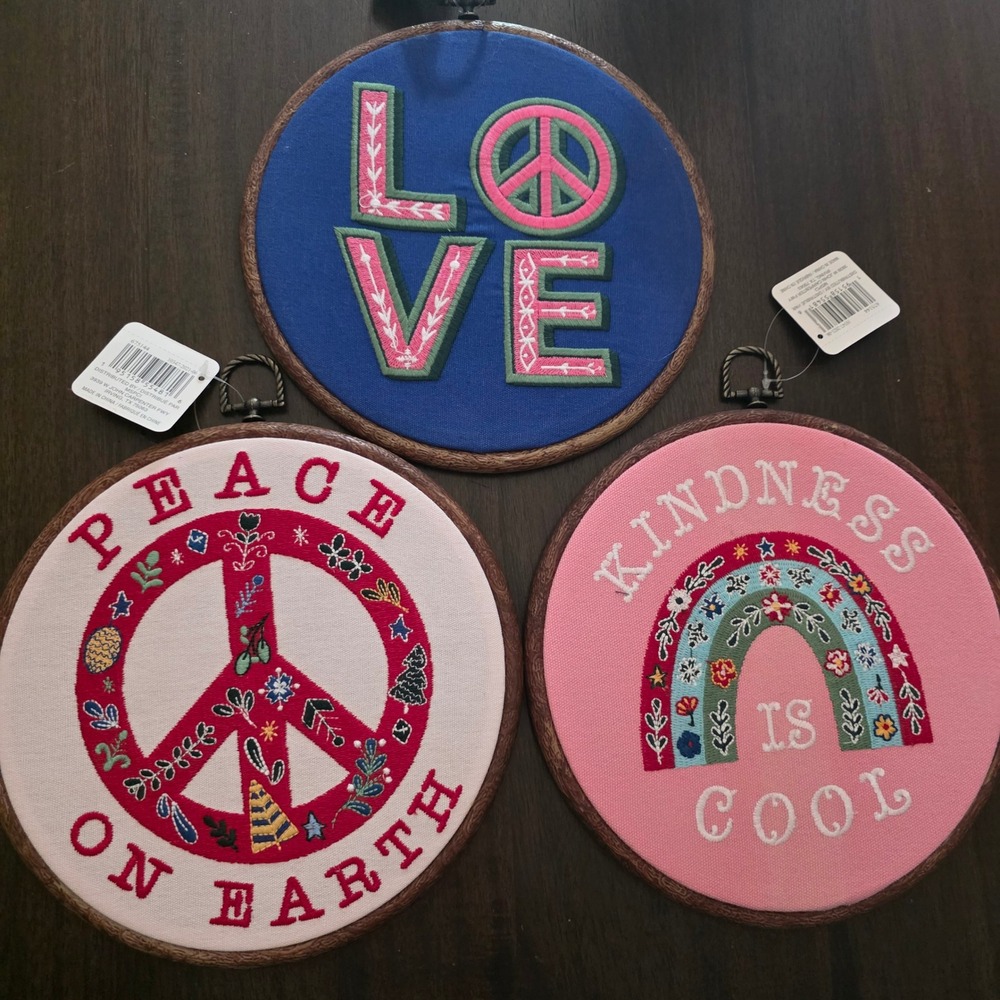 Ashland Christmas Embroidery Hoop Wall Decor Set of 3 Peace Love Kindness